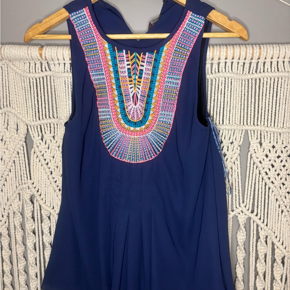 Embroidered Blue Sleeveless Top